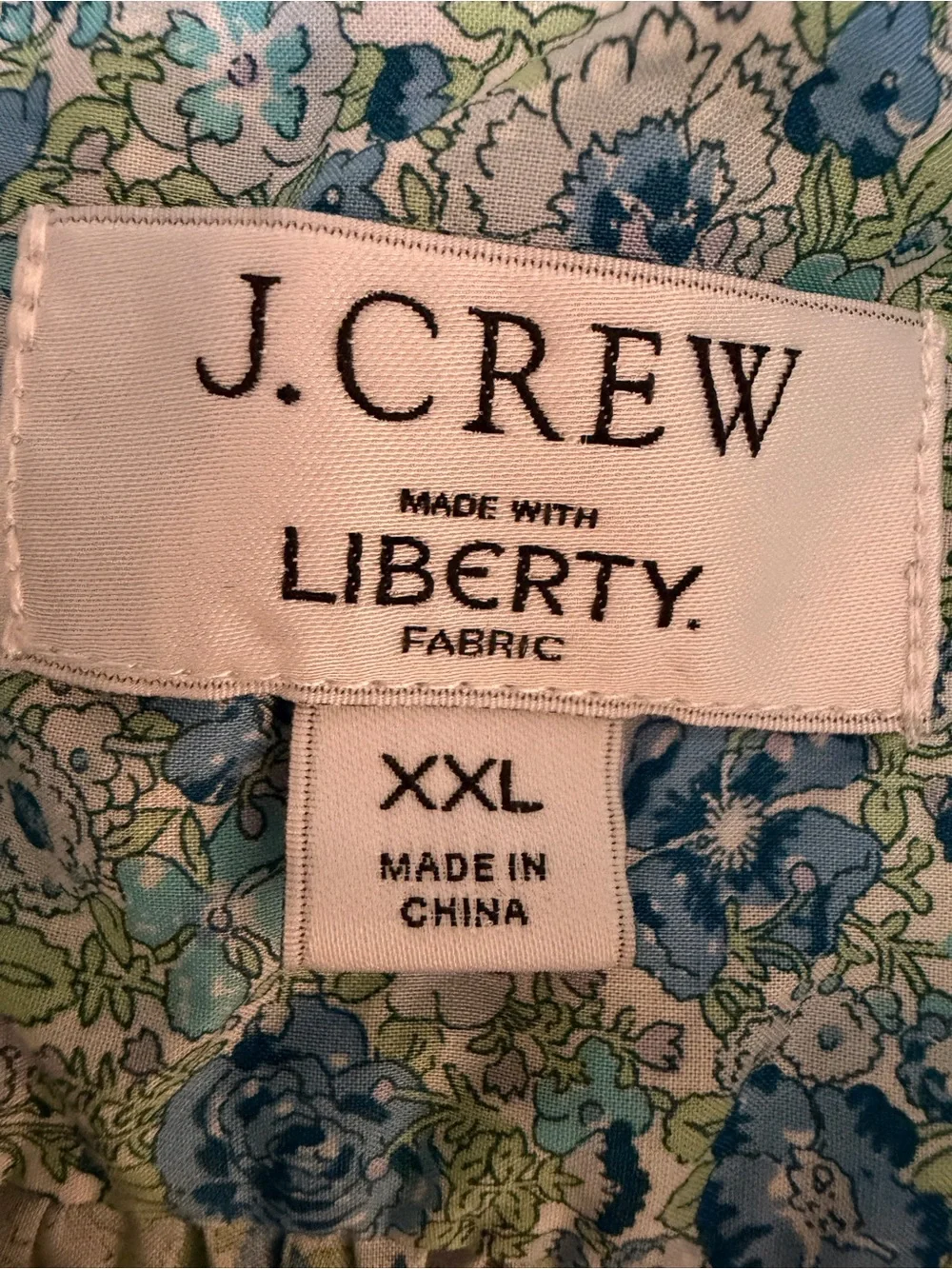 J. Crew Made with Liberty Fabric Blue Floral Smocked Sleeve Blouse Sz XXL